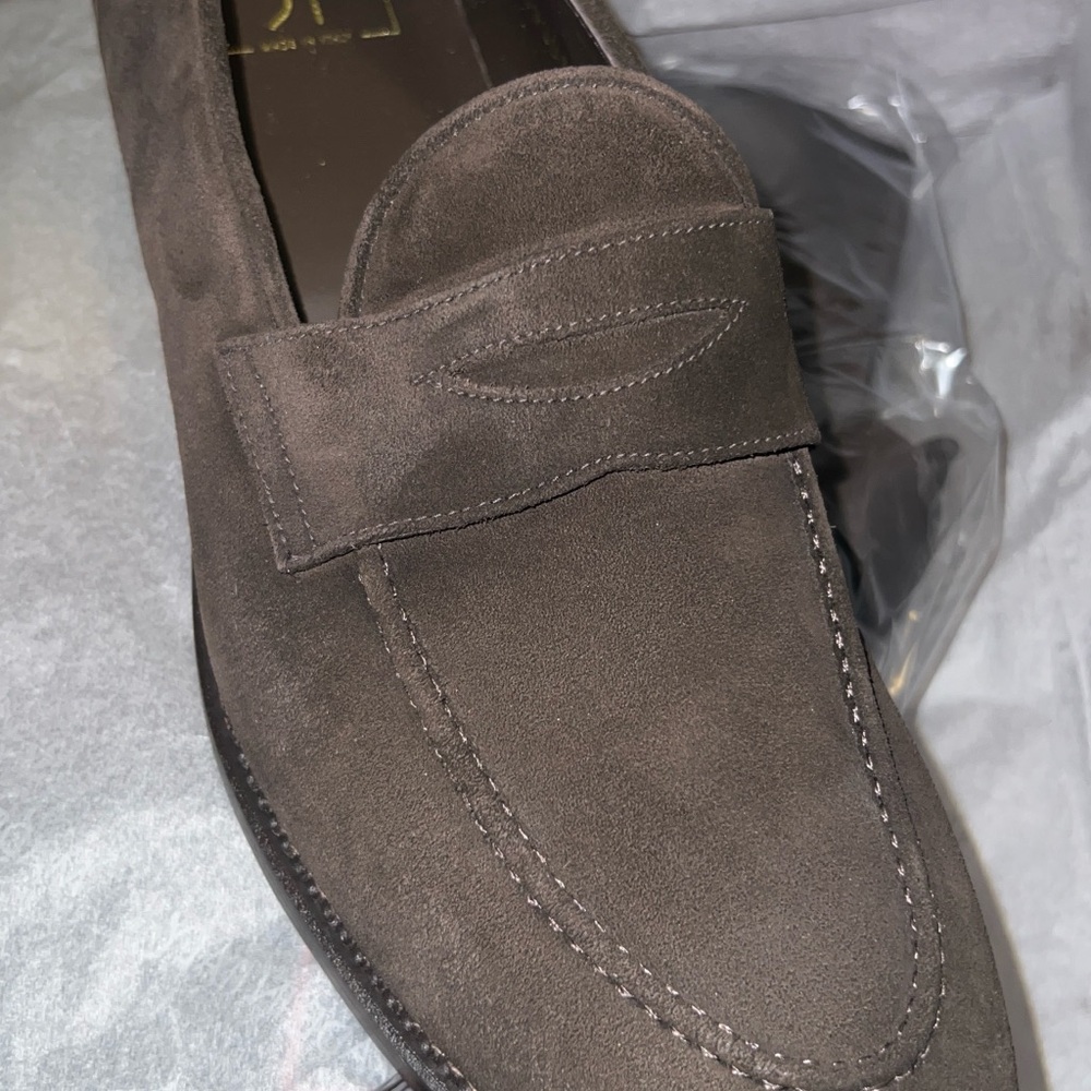 51 Label Dejon Calf Suede Penny Loafer Dark Brown 13